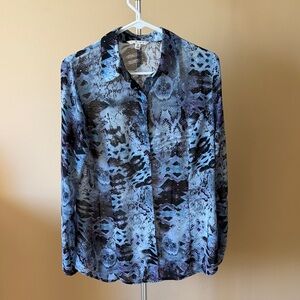 CAbi Blue and Black Patterned Blouse